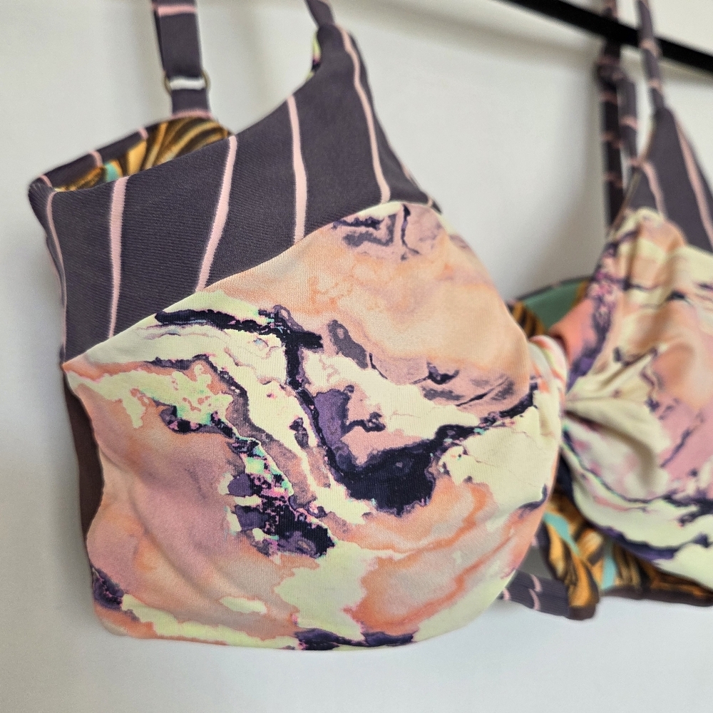Maaji Yellow Peach Floral Twist Front Strappy Swim Bikini Top - Picture 2 of 10